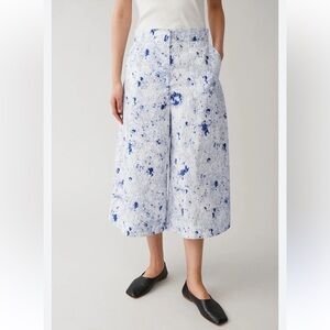COS Blue White Abstract Ink Print Wide Leg Cropped Culotte Pants Womens Size 6